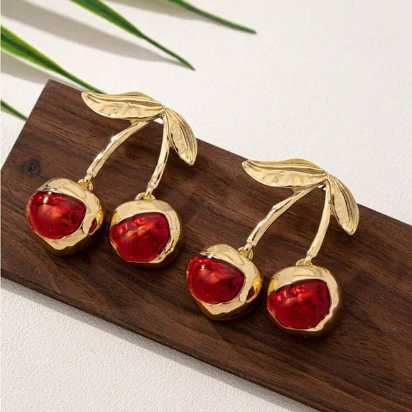 “Cherry Bomb” 18K Gold Plated Earrings - Picture 3 of 5